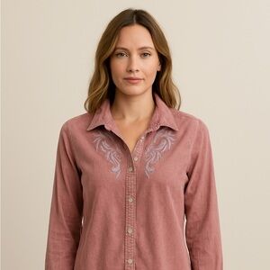 Embroidered Mauve Button-Up Women's Top